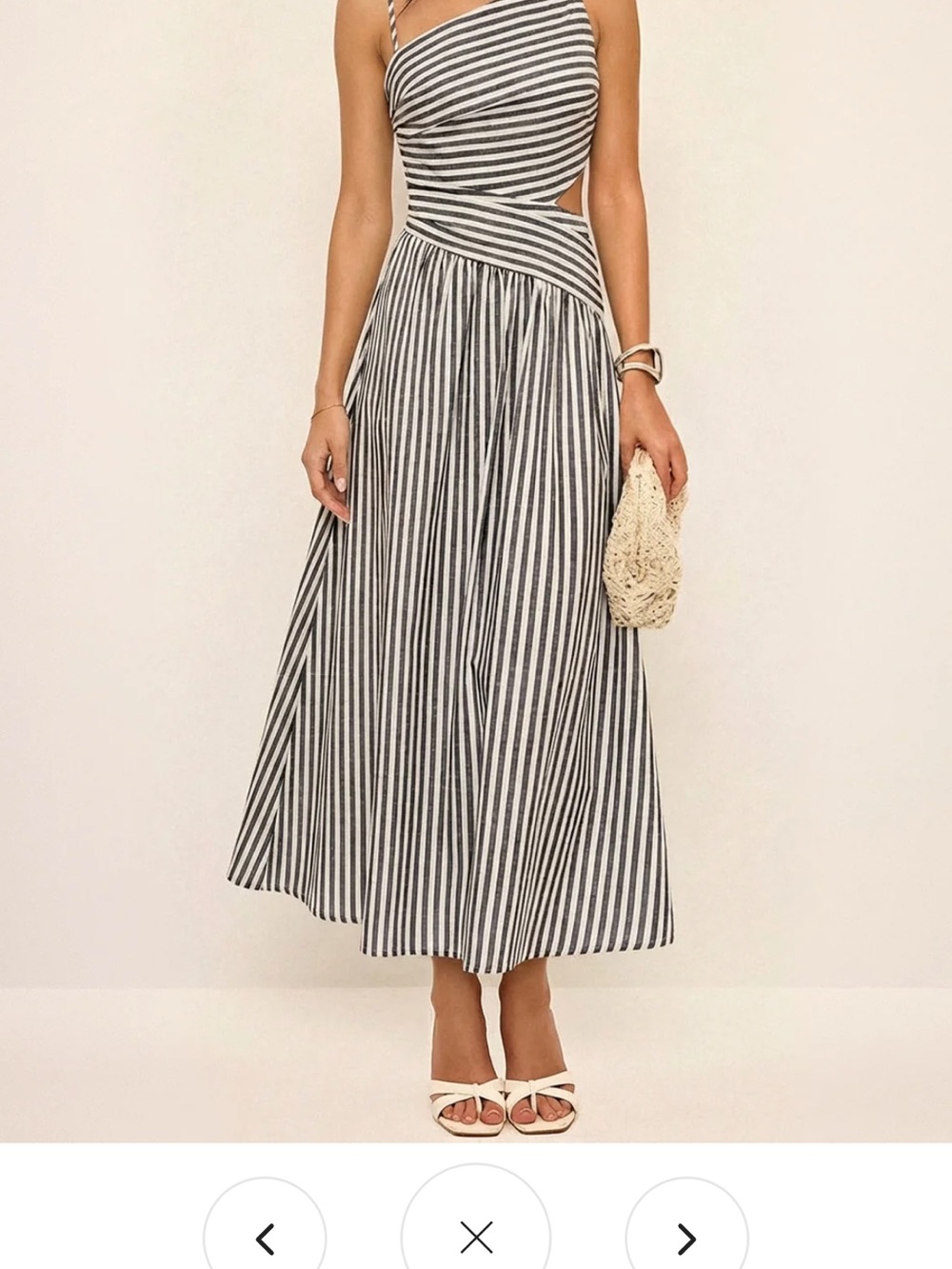 Commense Black and White Striped One-Shoulder Dress